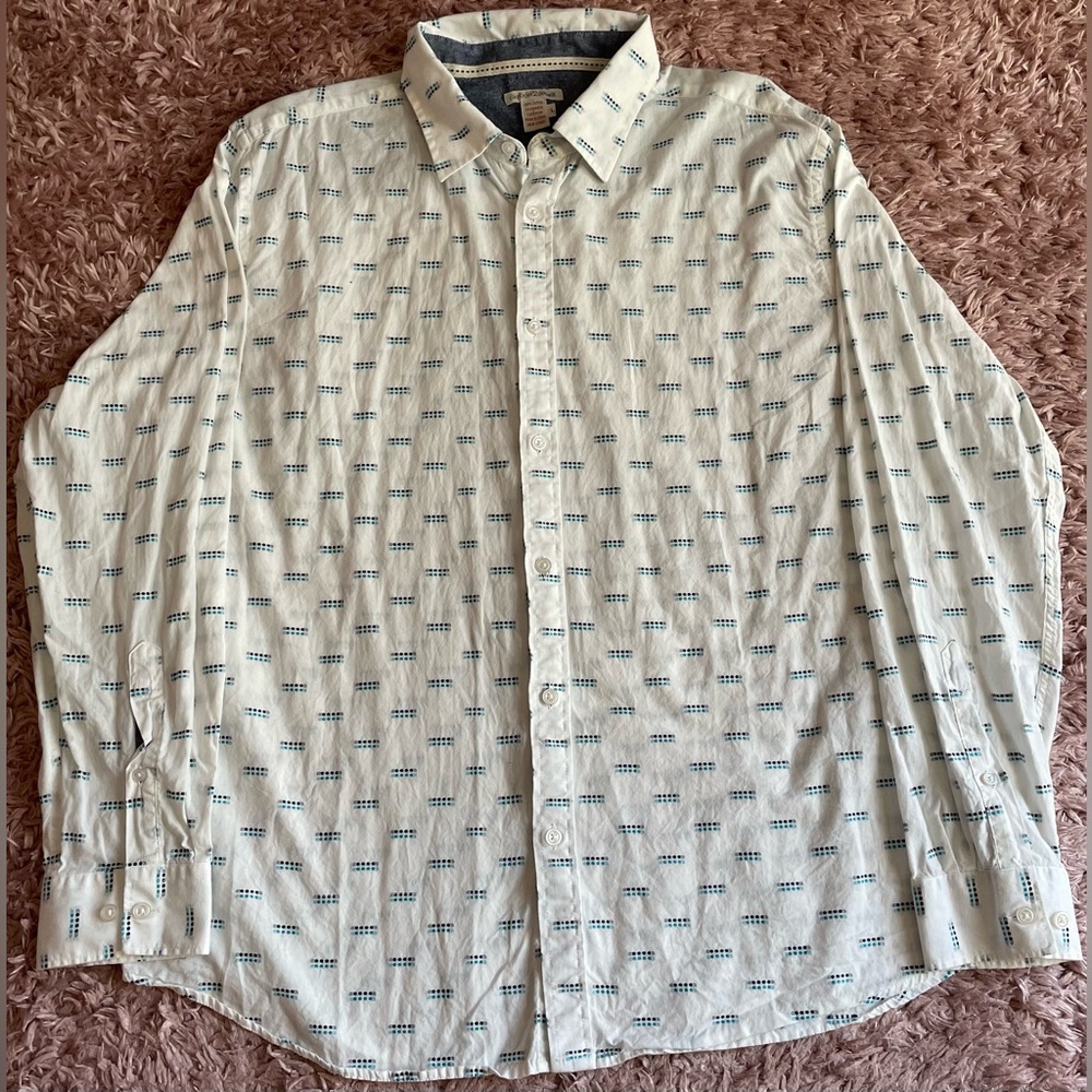 Carbon2Cobalt Dress Shirt Long Sleeve White Blue Geometric Dotted Button Up L‎